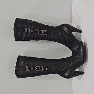 Antonio Melani Genuine Leather Brown Side Zip Pull on Heeled Boots Size 9.5